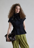 BLACK TAFFETA TOP