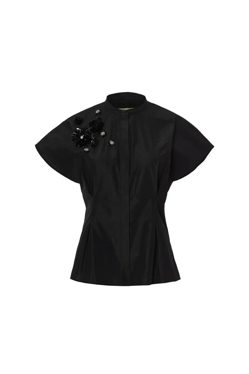 BLACK TAFFETA TOP