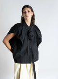 SHORT SLEEVE BLACK CRISP BLOUSE