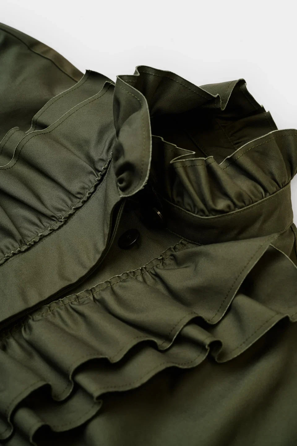 KHAKI RUFFLE FRONT JACKET