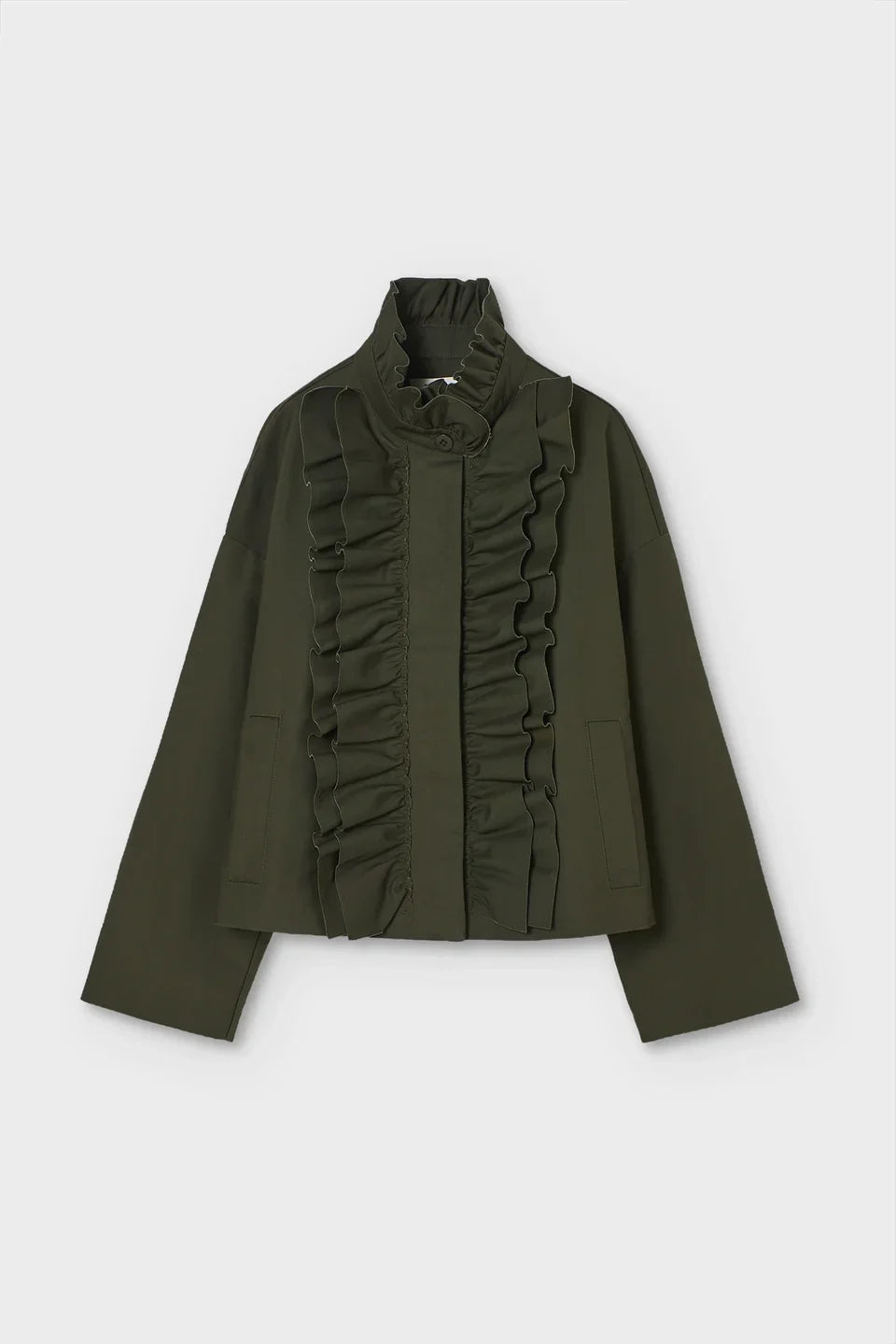 KHAKI RUFFLE FRONT JACKET