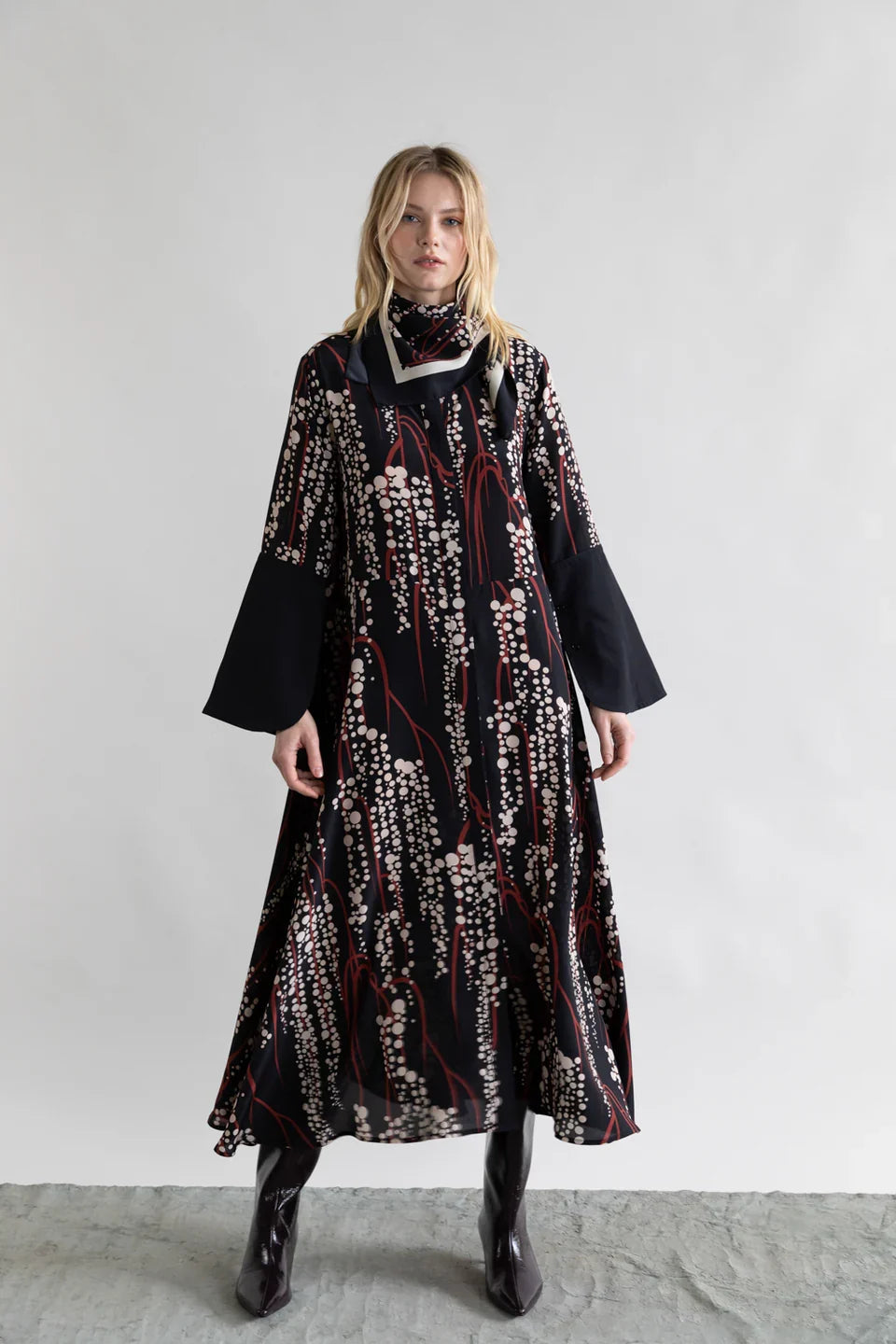 LONG RETRO DRAPE DRESS