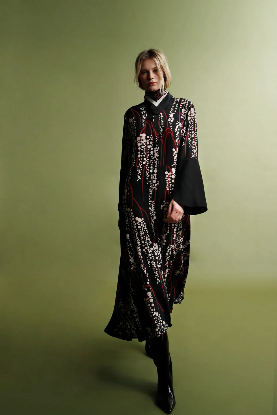 LONG RETRO DRAPE DRESS