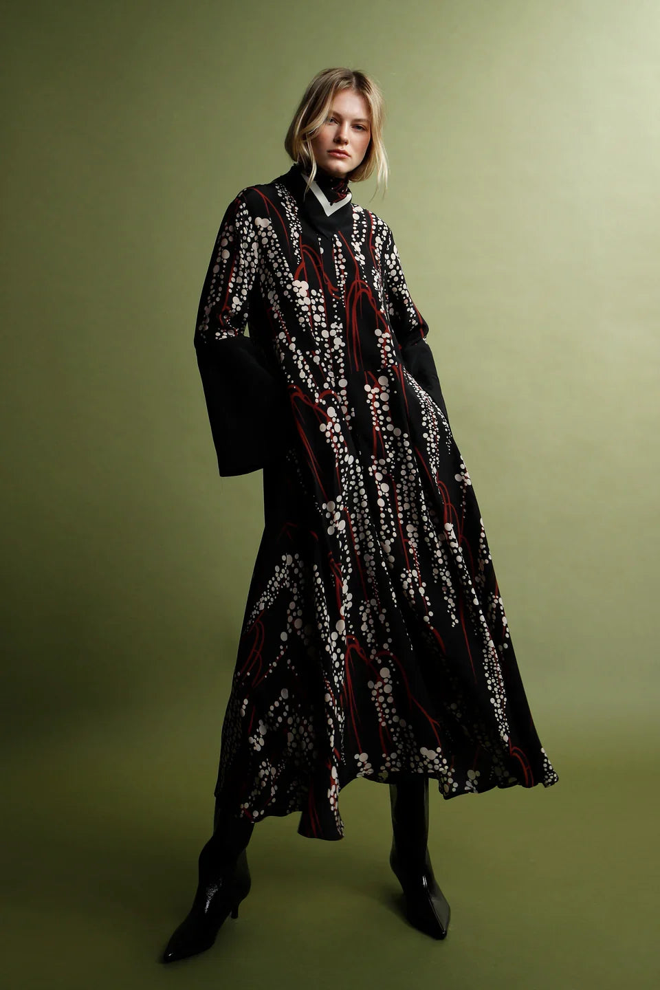 LONG RETRO DRAPE DRESS