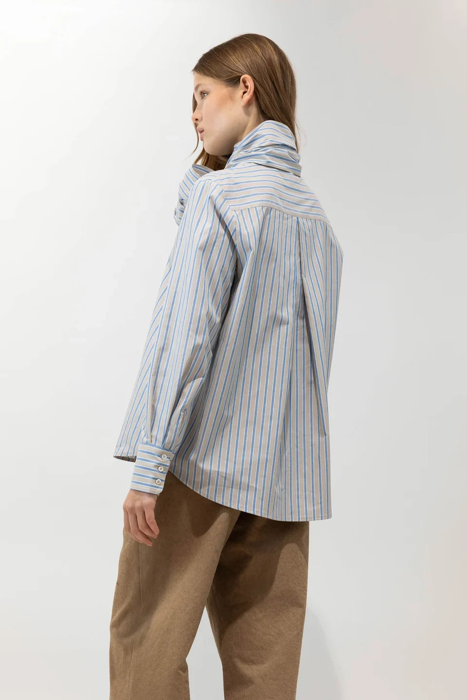 PSOHIA OATMEAL AND BLUE STRIPE SHIRT