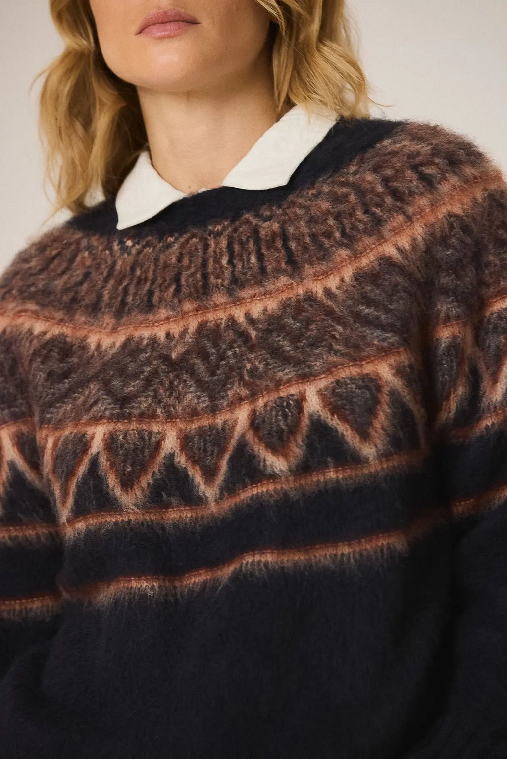 INDI AND COLD NAVY FAIRISLE KNIT