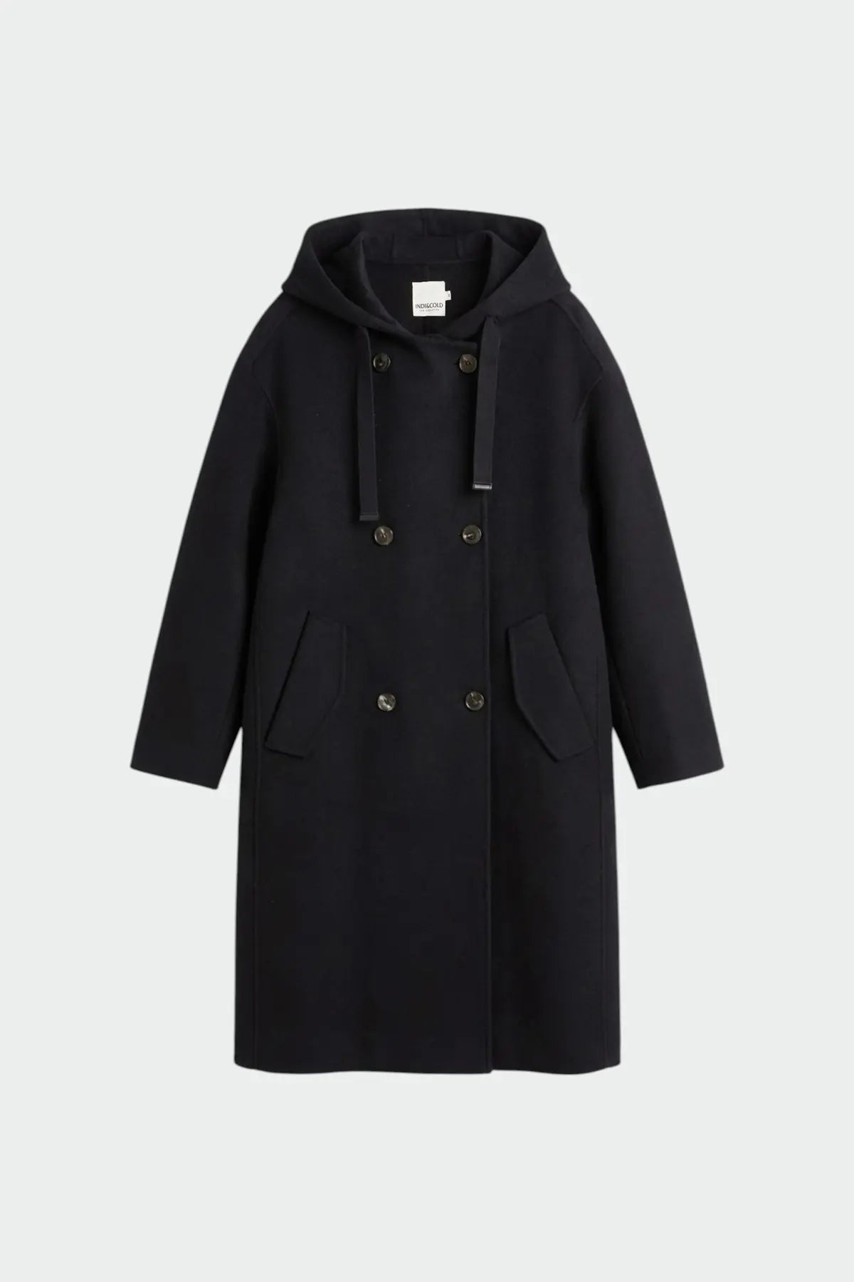 INDI AND COLD BLACK WOOL COAT WITH HOOD
