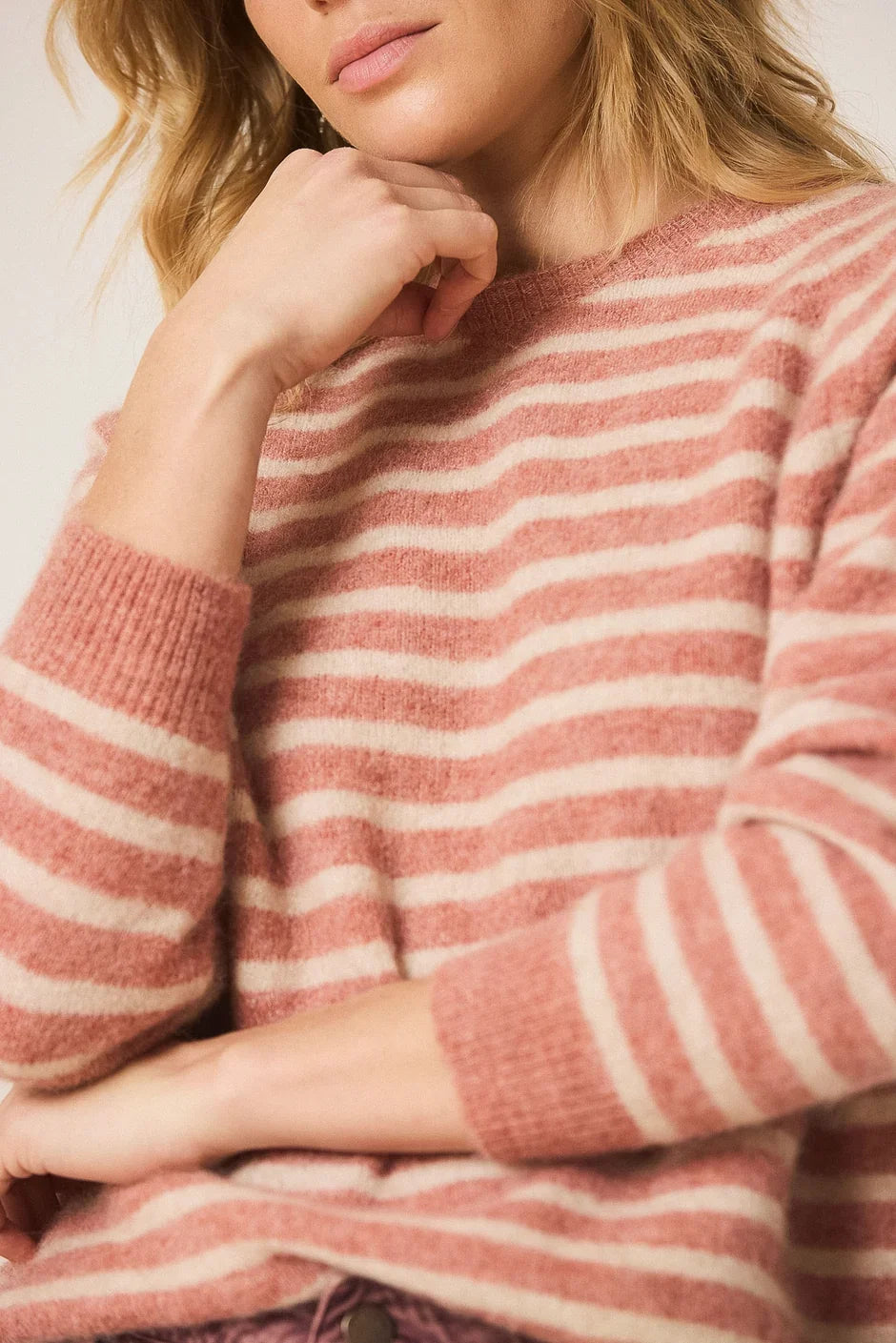 INDI AND COLD PINK AND CREAM STRIPE KNIT