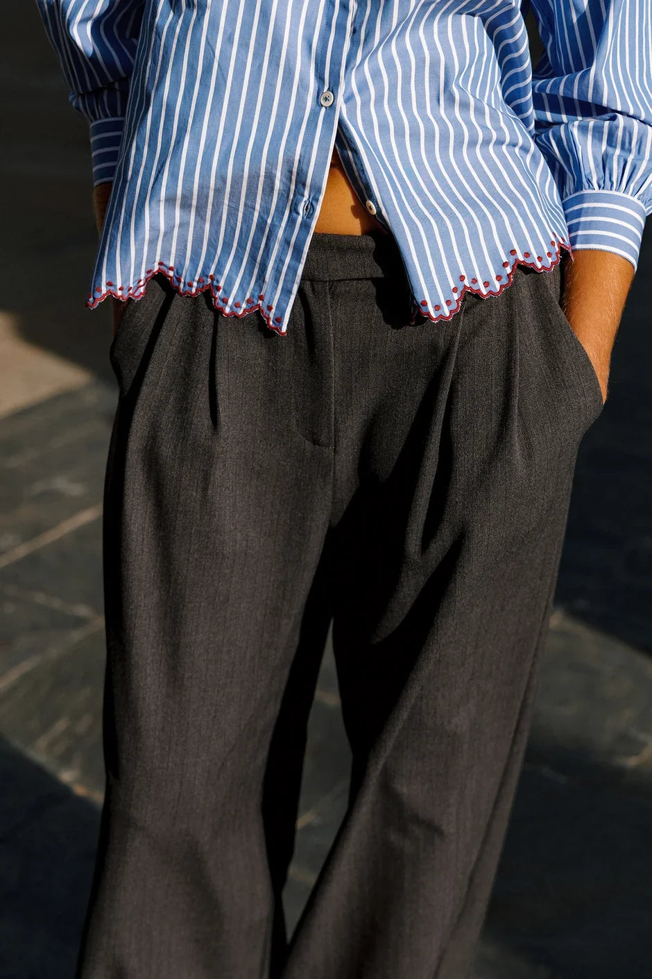 INDI AND COLD GREY PLEAT FRONT TROUSER