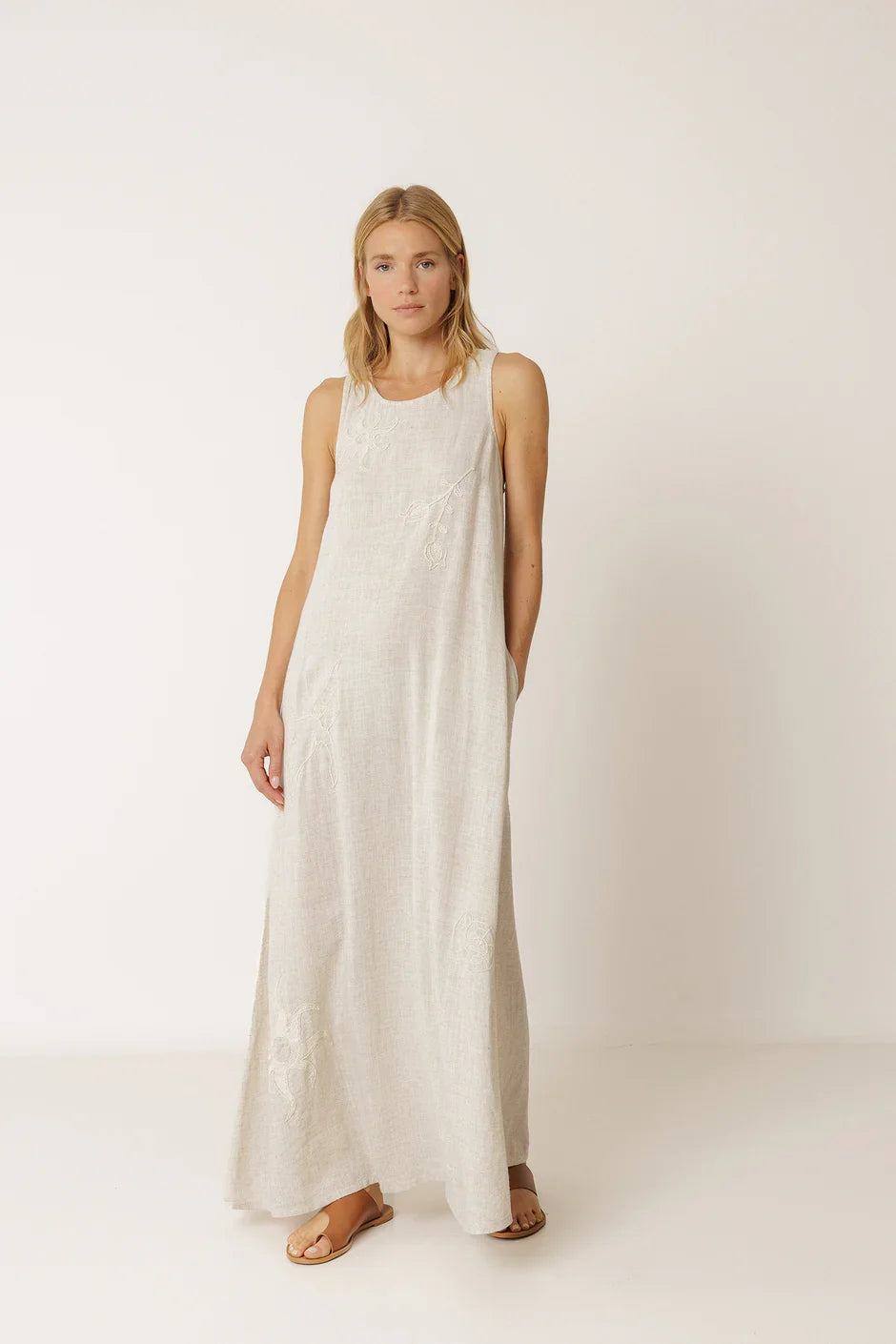 INDI AND COLD EMBROIDERED LINEN DRESS