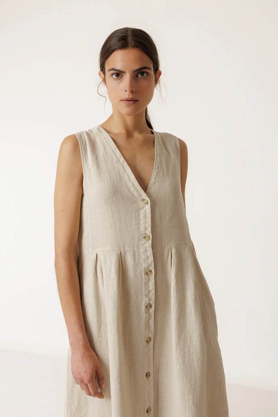 INDI AND COLD MULTIPOSITION LINEN DRESS