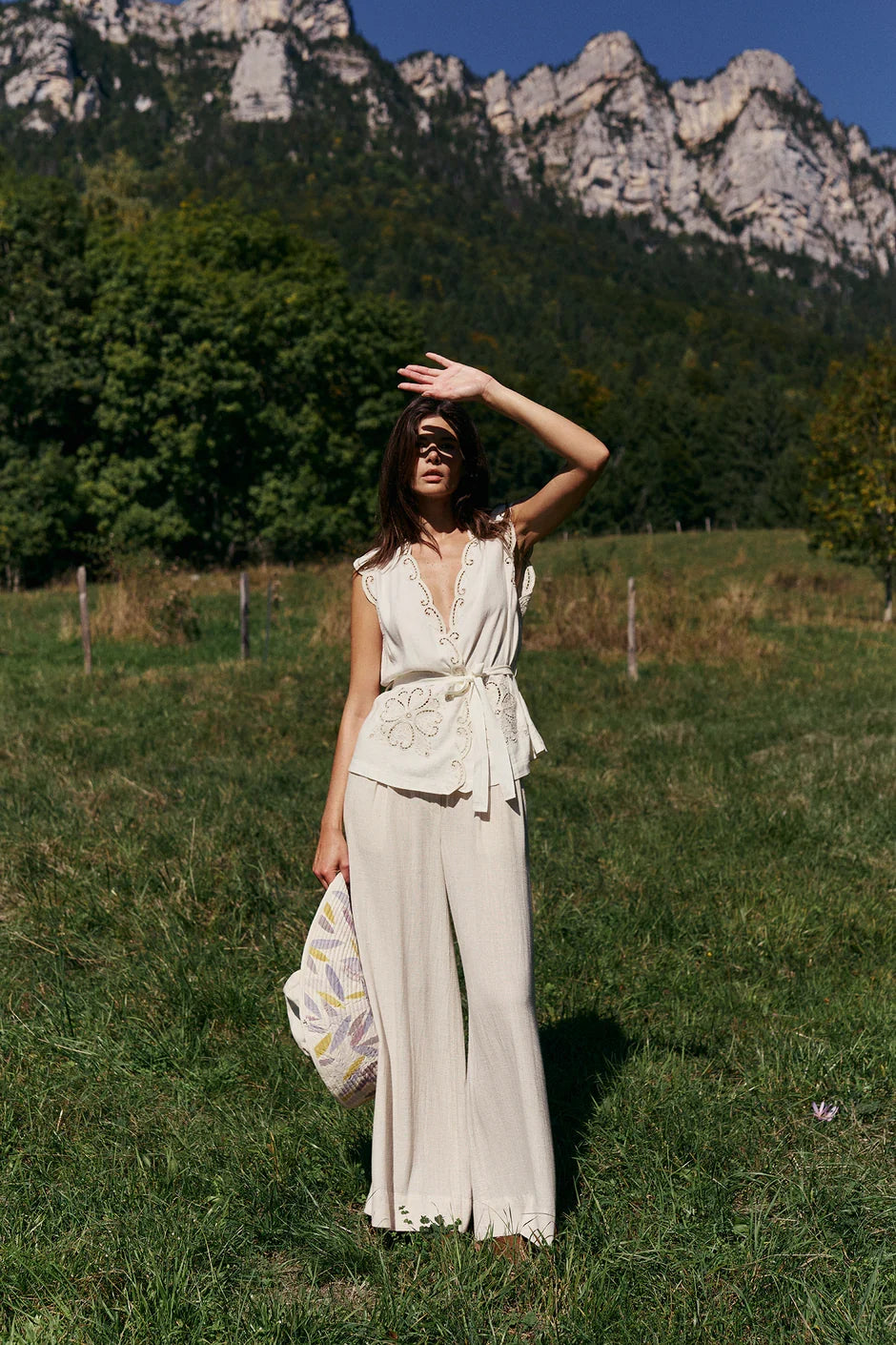 INDI AND COLD EMBROIDERED WRAP TOP
